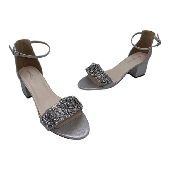 Benjamin Walk Touch Ups Devon Champagne‎ Rhinestone Sliver Heels Size 7.5 - Picture 2 of 16